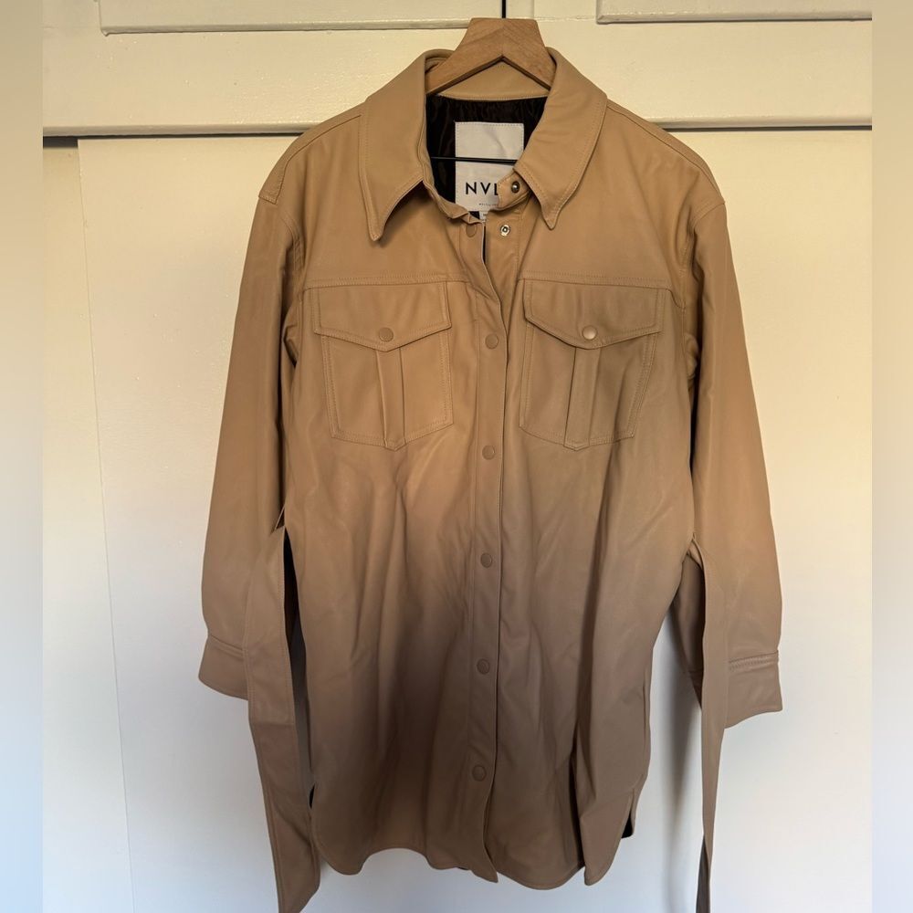 NWT NVLT x Anthropologie Tan Vegan Leather Trench Coat Medium - Picture 3 of 8